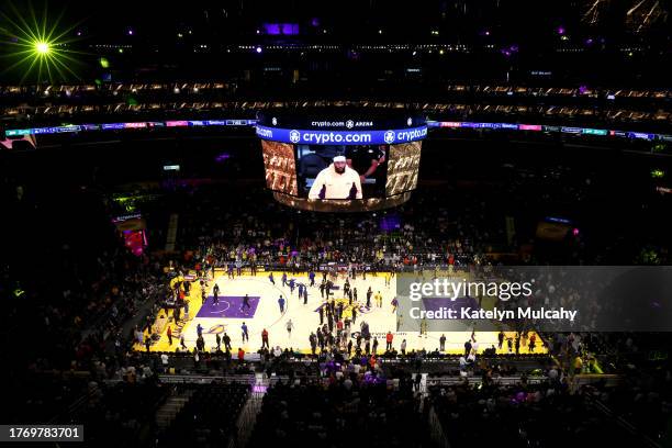 General view of the court prior to the game between the Los Angeles Lakers and the Los Angeles Clippers at Crypto.com Arena on November 01, 2023 in...