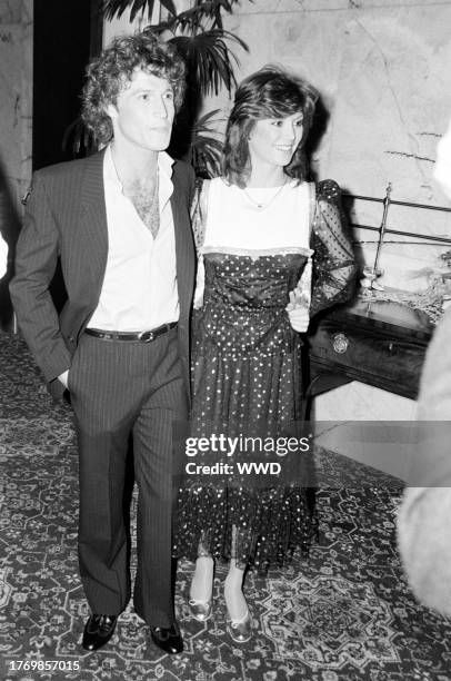 Andy Gibb and Victoria Principal attend an event in Los Angeles, California, on June 15, 1981.