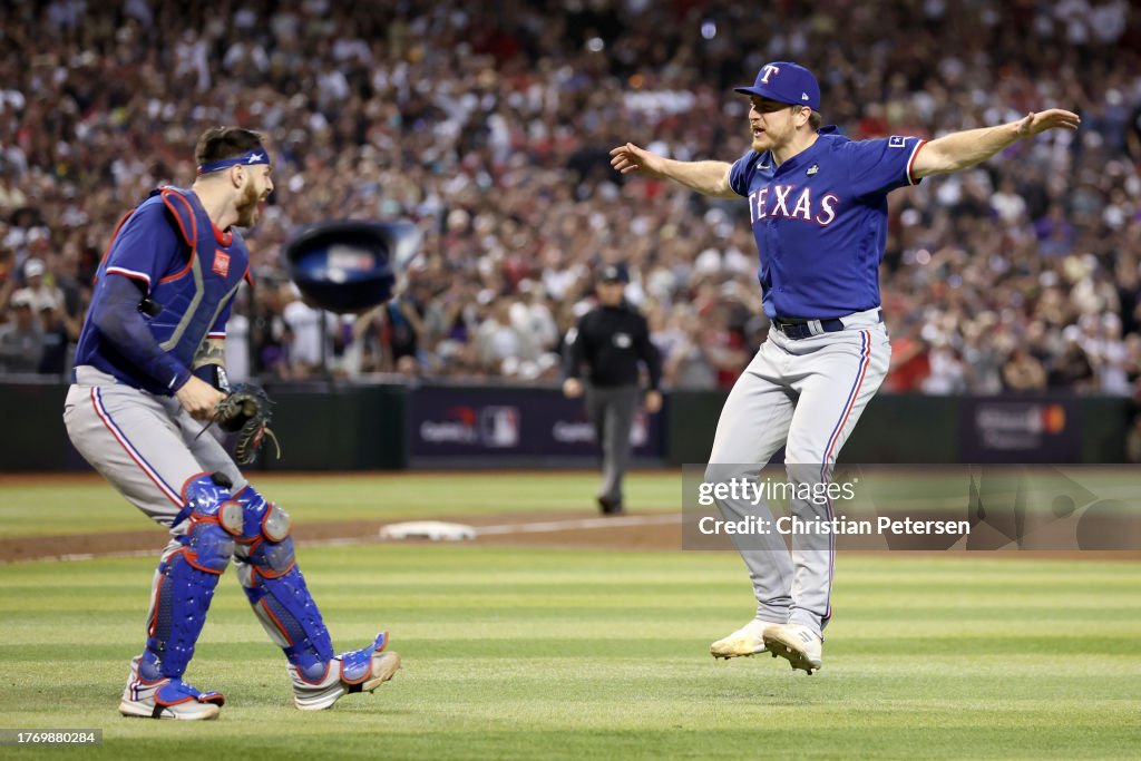 Texas Ranger Heim Jonah Heim and Josh Sborz of the Texas Rangers celebrate after... News ...