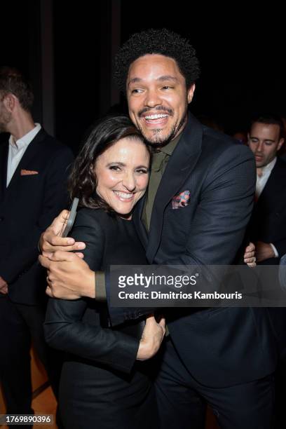 Julia Louis-Dreyfus and Trevor Noah attend the after party for WSJ. Magazine 2023 Innovator Awards sponsored by Harry Winston, Hyundai Motor America,...