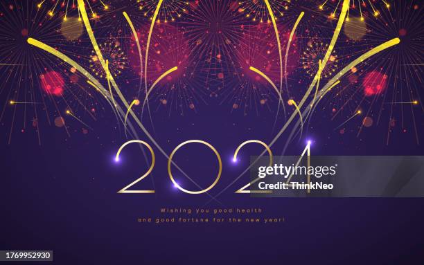 neujahr 2024 feuerwerk display hintergrund - firework display stock-grafiken, -clipart, -cartoons und -symbole