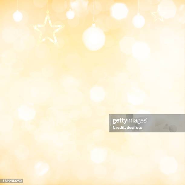 glittery shimmery shiny horizontal monochrome vector backgrounds in bright gradient light golden yellow beige color with bubbles or lens flare all over like defocused bokeh lights for christmas and new year celebrations with illuminated star - twinkle lights background stock illustrations