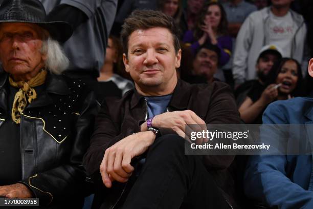 Jeremy Renner attends a basketball game between the Los Angeles Lakers and the Los Angeles Clippers at Crypto.com Arena on November 01, 2023 in Los...