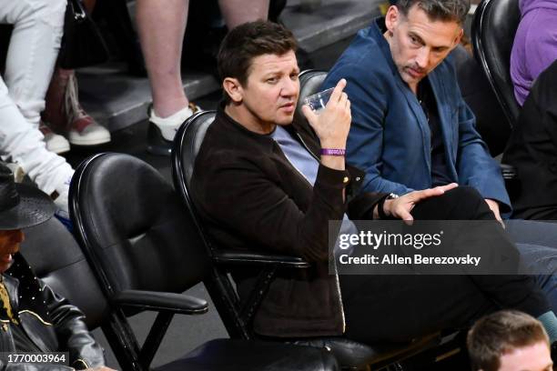 Jeremy Renner attends a basketball game between the Los Angeles Lakers and the Los Angeles Clippers at Crypto.com Arena on November 01, 2023 in Los...