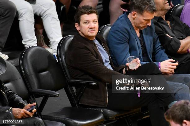 Jeremy Renner attends a basketball game between the Los Angeles Lakers and the Los Angeles Clippers at Crypto.com Arena on November 01, 2023 in Los...