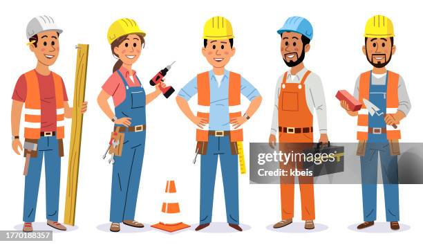construction workers - building contractor cartoon stock illustrations