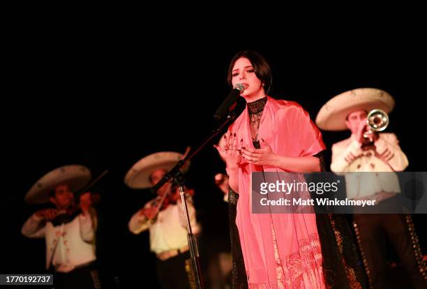 Ángela Aguilar performs onstage during Carlos Eric Lopez’s third annual Día de Muertos Celebration at Hollywood Forever on November 01, 2023 in...