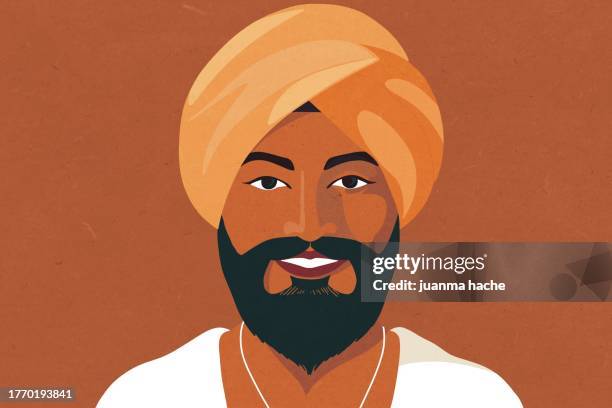 indian man with a beard and turban on his head. vector illustration. - man vector stock pictures, royalty-free photos & images