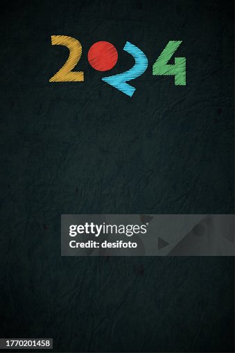 Creative comic or fun vertical vector backgrounds or poster or banner with text year 2024 in vibrant colourful stroking pattern over scratched grunge textured black backdrop like a wrinkled crepe paper with a tilted 2 and one red circle or a circular dot Creative comic or fun vertical vector backgrounds or poster or banner with text year 2024 in vibrant colourful stroking pattern over scratched grunge textured black backdrop like a wrinkled crepe paper with a tilted 2 and one red circle or a circular dot