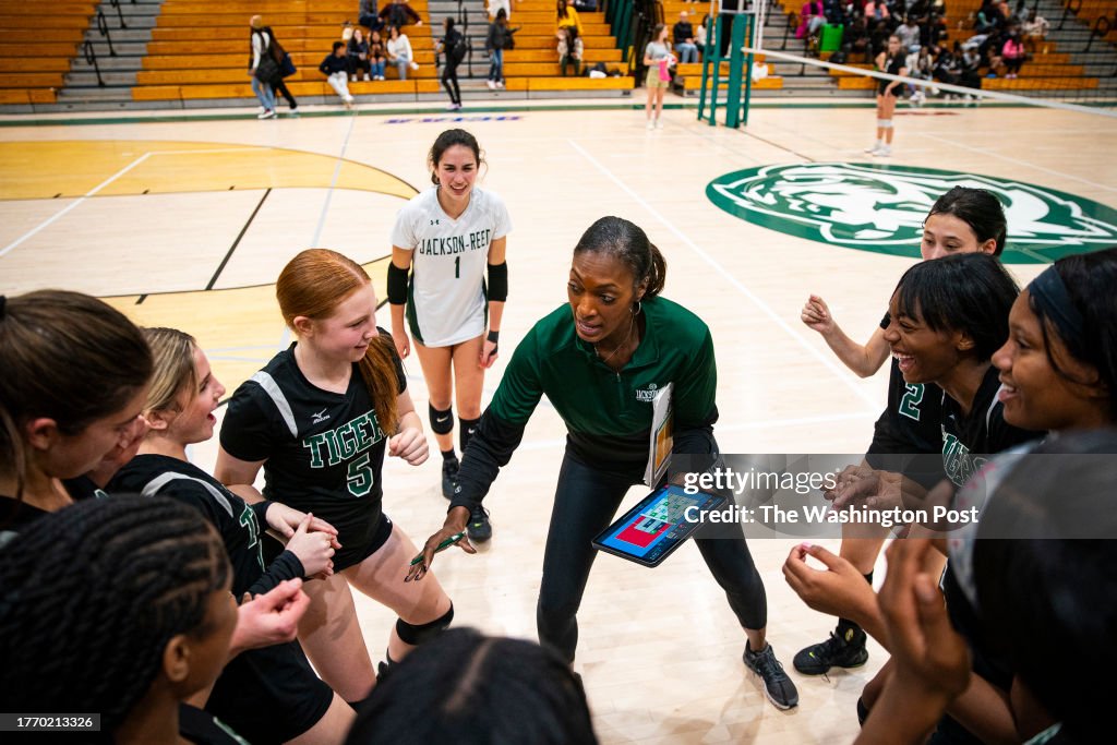 Jackson Reed Coach Jackson Reed Volleyball Coach Dr. Perette Arrington speaks with her ...