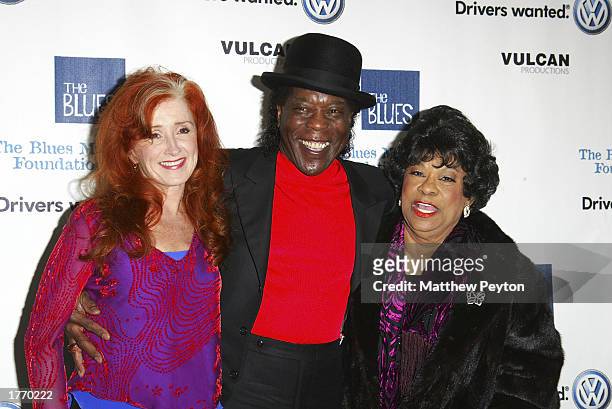 Musicians Bonnie Raitt, Buddy Guy and Ruth Brown attend the Salute to the Blues Concert at Radio City Music Hall February 7, 2003 in New York City,...
