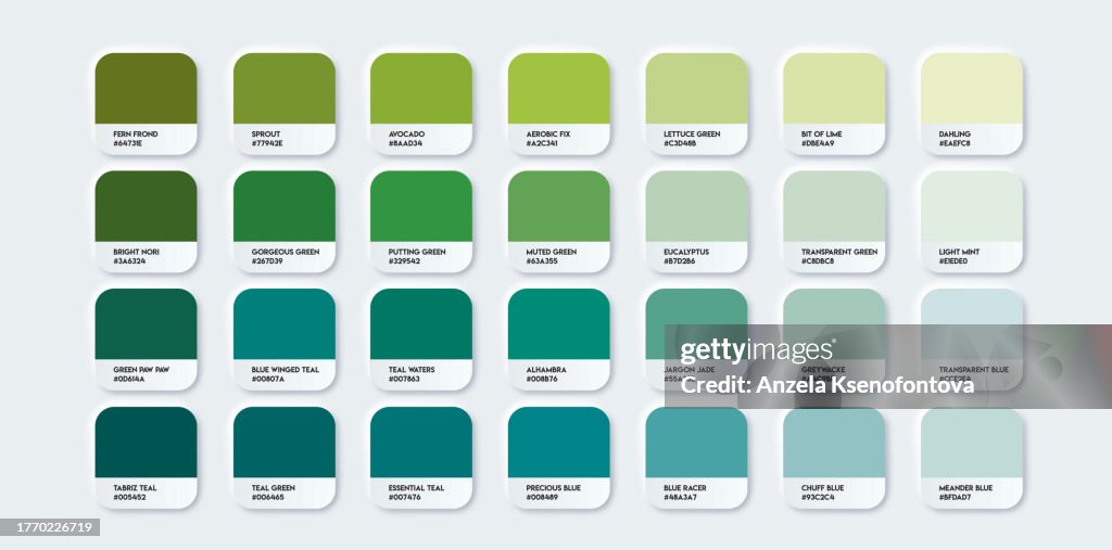 Green Color Guide Palette With Color Names Catalog Samples Green With
