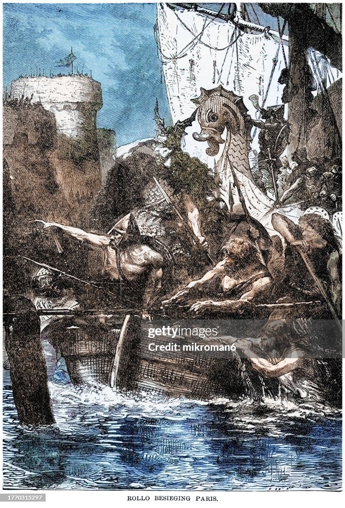 Rollo Viking Ruler Old Engraved Illustration Of Viking Rollo The Ganger Attacks Paris High ...
