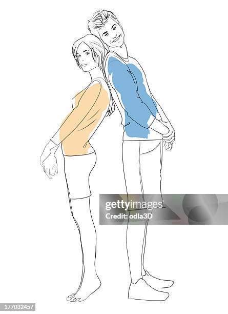 stockillustraties, clipart, cartoons en iconen met couple standing against each other - back to back