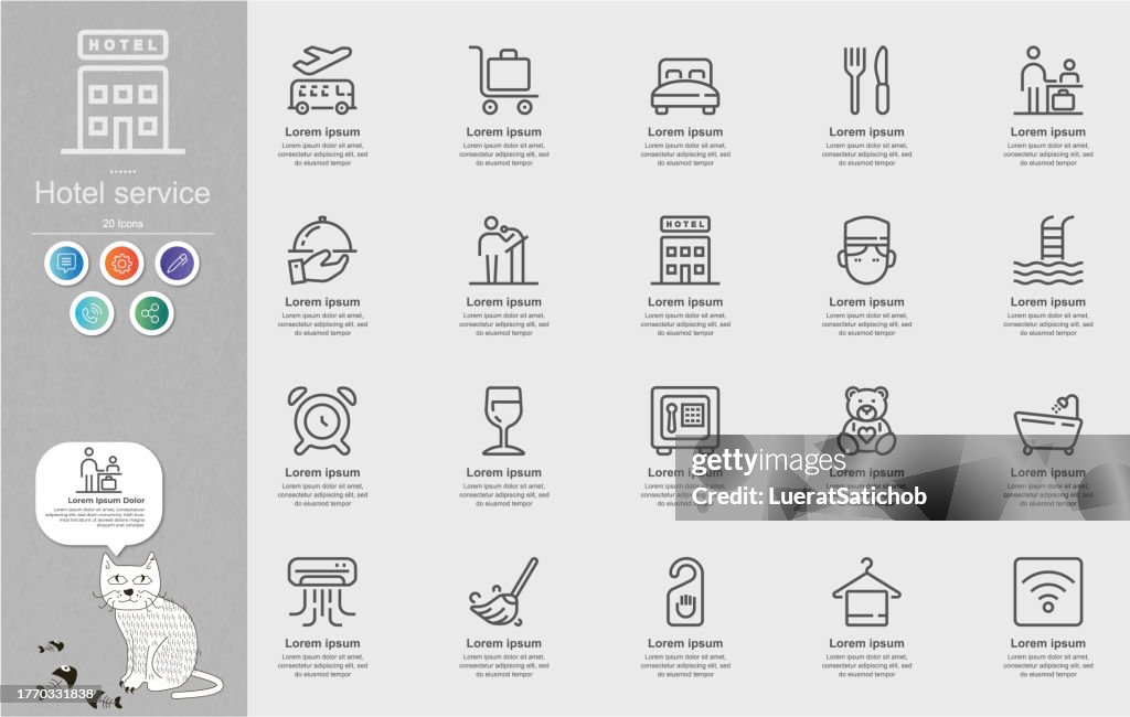 Línea de servicio del hotel Iconos Infografía de contenido