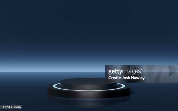 3d rendering product display platform - blue podium stock pictures, royalty-free photos & images