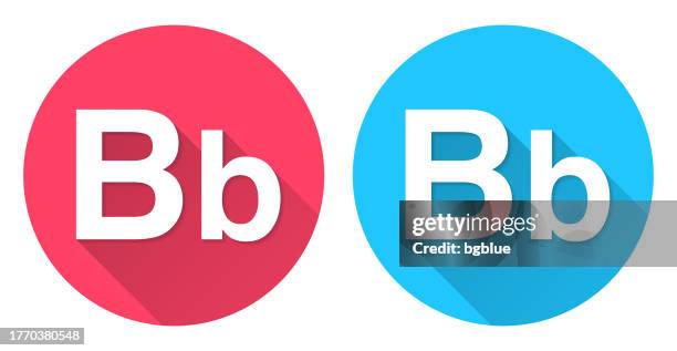 illustrations, cliparts, dessins animés et icônes de lettre b - majuscules et minuscules. icône ronde avec une longue ombre sur fond rouge ou bleu - lettre b