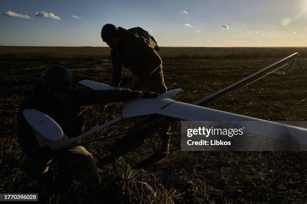 Ukrainian military operate a Punisher drone, a small fixed-wing reusable aircraft used by frontline infantry to strike military targets, on November...