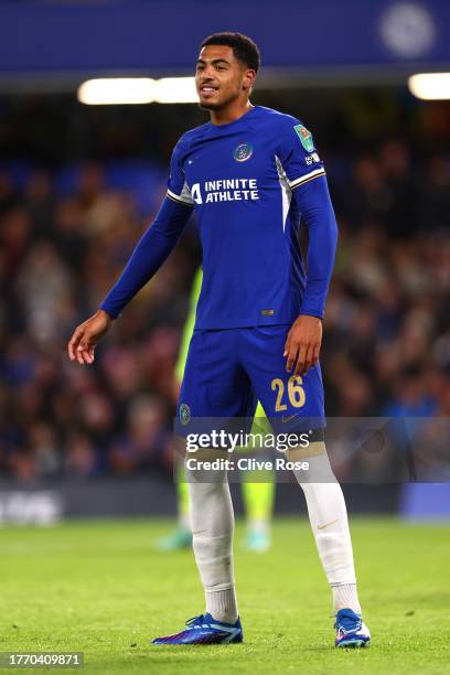 Levi Colwill of Chelsea during the Carabao Cup Fourth Round match between Chelsea and Blackburn Rovers at Stamford Bridge on November 01, 2023 in...