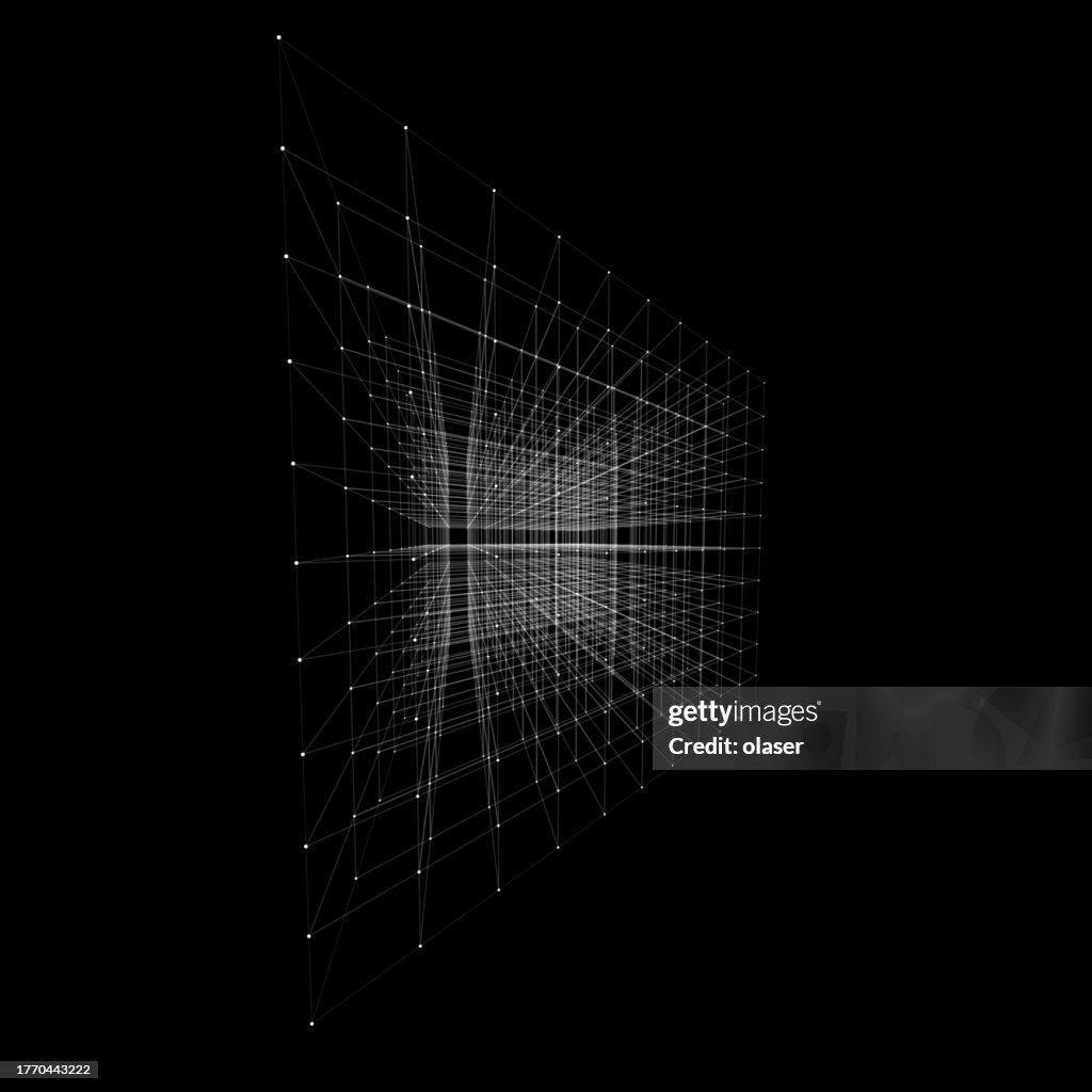 Abstract 3D transparent structures floating in space, viewed with perspective