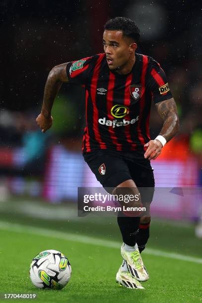 Justin Kluivert of AFC Bournemouth in action during the Carabao Cup Fourth Round match between AFC Bournemouth and Liverpool at Vitality Stadium on...