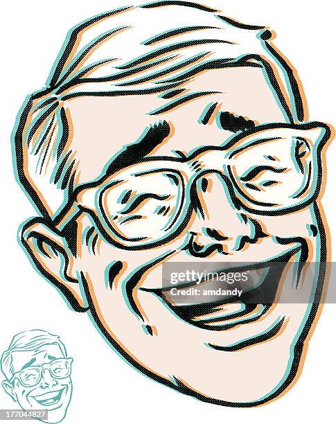 laughing man with glasses - squinting stock illustrations