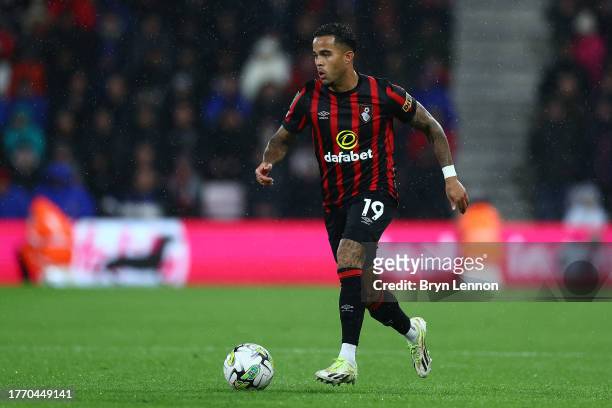 Justin Kluivert of AFC Bournemouth in action during the Carabao Cup Fourth Round match between AFC Bournemouth and Liverpool at Vitality Stadium on...