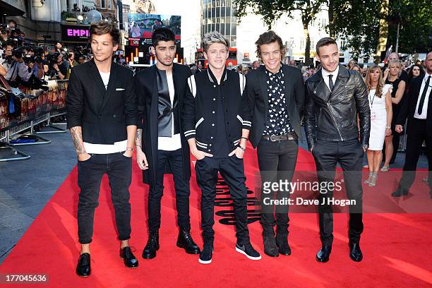 Louis Tomlinson, Zayn Malik, Niall Horan, Harry Styles and Liam Payne of One Direction attend the world premiere of 'One Direction - This Is Us' at...