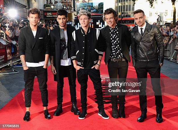 Singers Louis Tomlinson, Zayn Malik, Niall Horan, Harry Styles and Liam Payne from One Direction attend the "One Direction This Is Us" world premiere...