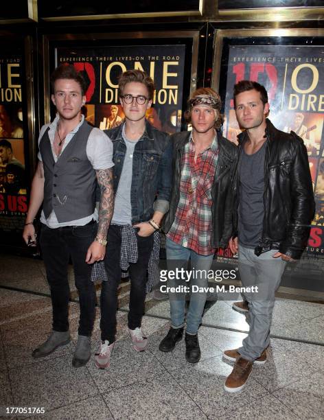 Danny Jones, Tom Fletcher, Dougie Poynter and Harry Judd of McFly attend the World Premiere of 'One Direction: This Is Us 3D' at Empire Leicester...