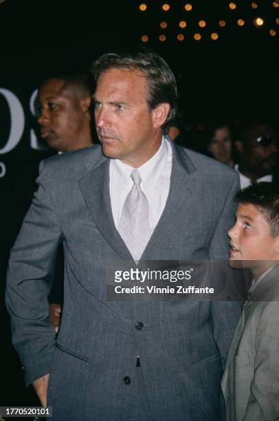 Kevin Costner and son Joe at the "For Love of the Game" Century City premiere, held at the Cineplex Odeon Century Plaza Cinemas in Century City,...