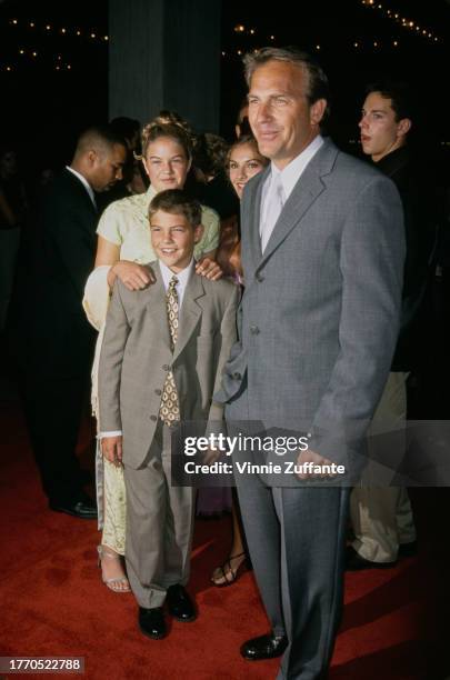 Kevin Costner and kids Joe, Annie and Lily Costner attend the "For Love of the Game" Century City premiere, held at the Cineplex Odeon Century Plaza...