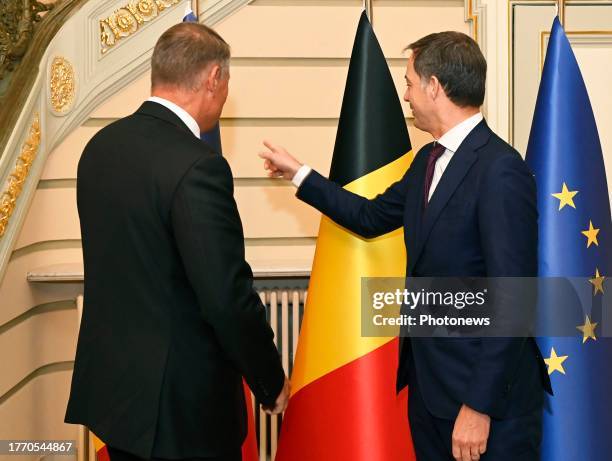 Prime Minister Alexander De Croo receives the President of Romania. The Prime Minister and President Klaus Johannis are discussing, among other...