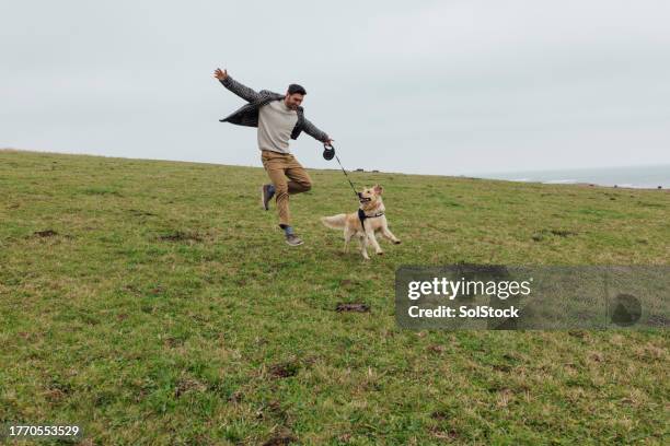 spaß mit meinem hund - hundeleine stock-fotos und bilder