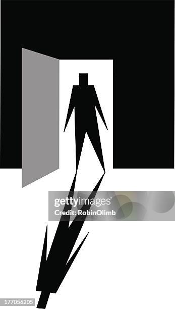 stockillustraties, clipart, cartoons en iconen met silhouette in doorway - deurkozijn