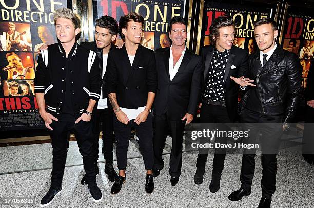 Louis Tomlinson, Zayn Malik, Niall Horan, Harry Styles and Liam Payne of One Direction and Simon Cowell attend the world premiere of 'One Direction -...