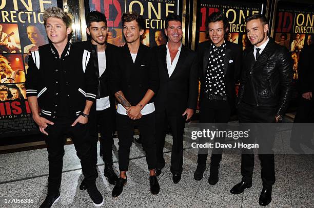 Louis Tomlinson, Zayn Malik, Niall Horan, Harry Styles and Liam Payne of One Direction and Simon Cowell attend the world premiere of 'One Direction -...