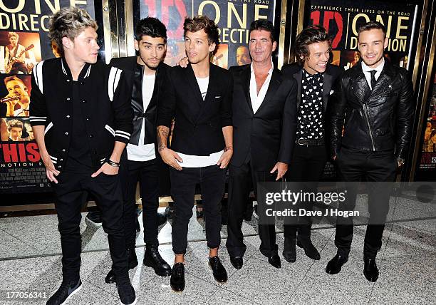 Louis Tomlinson, Zayn Malik, Niall Horan, Harry Styles and Liam Payne of One Direction and Simon Cowell attend the world premiere of 'One Direction -...