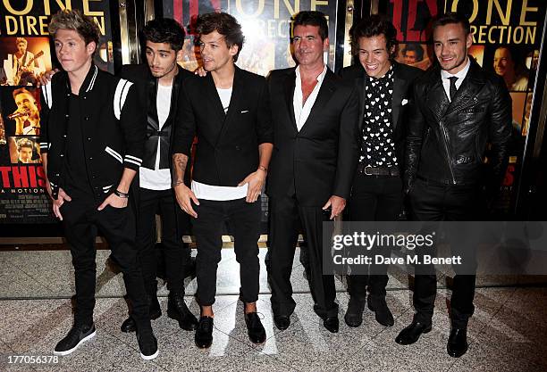 Niall Horan, Zayn Malik, Louis Tomlinson, Simon Cowell, Harry Styles and Liam Payne attend the World Premiere of 'One Direction: This Is Us 3D' at...