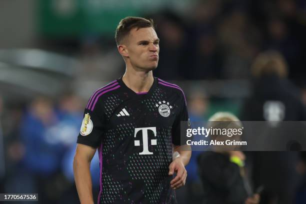 Joshua Kimmich of Bayern Muenchen shows his dejectrion after the DFB cup second round match between 1. FC Saarbrücken and FC Bayern München at...