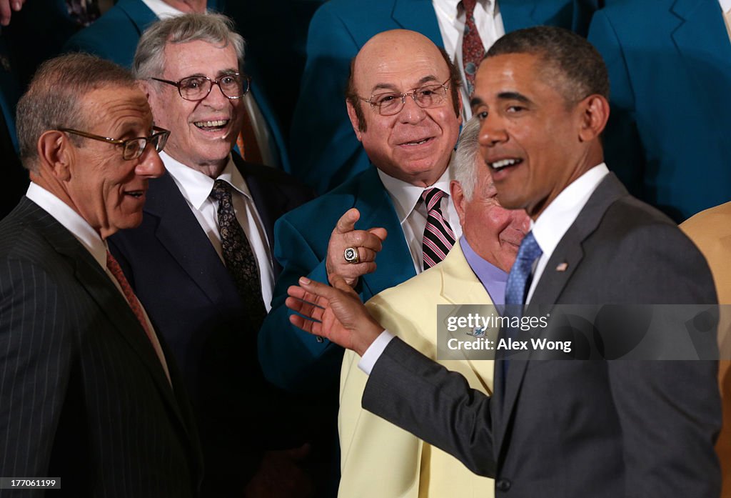 President Obama Hosts The 1972 Superbowl Champion Miami Dolphins