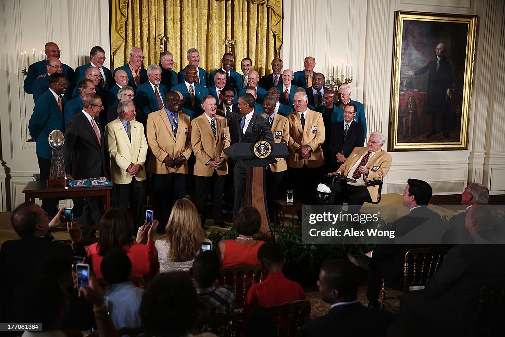 President Obama Hosts The 1972 Superbowl Champion Miami Dolphins