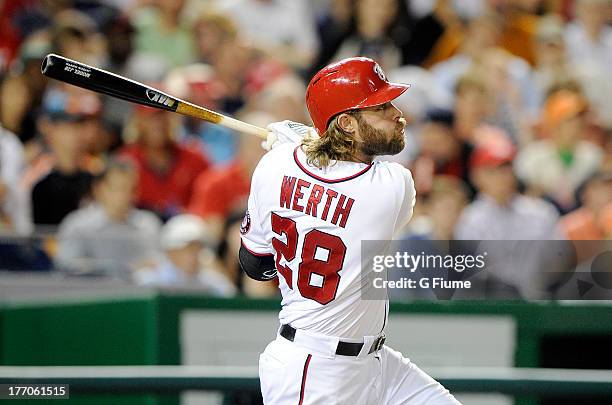 Jayson Werth of the Washington Nationals bats against the San Francisco Giants at Nationals Park on August 14, 2013 in Washington, DC.