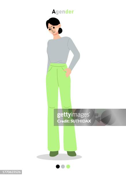 illustration of agender characters in gender colors - bigender stock illustrations