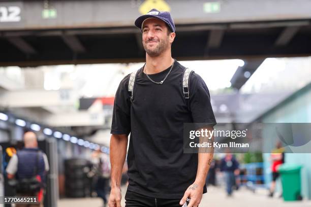 Daniel Ricciardo of Australia and Scuderia AlphaTauri walks in the paddock during previews ahead of the F1 Grand Prix of Brazil at Autodromo Jose...