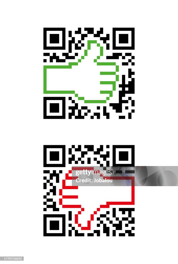Thumbs Up and Down Inside QR Code for Mobile Smartphone