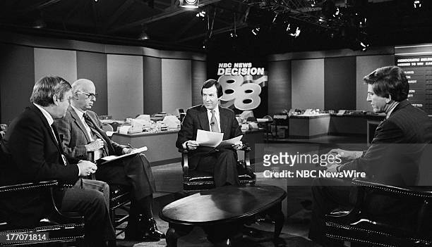 Decision '88: New Hampshire Primary" -- Pictured: The New York Times' R.W. Apple, Jr., Washington Posts' David Broder, moderator NBC News' Chris...
