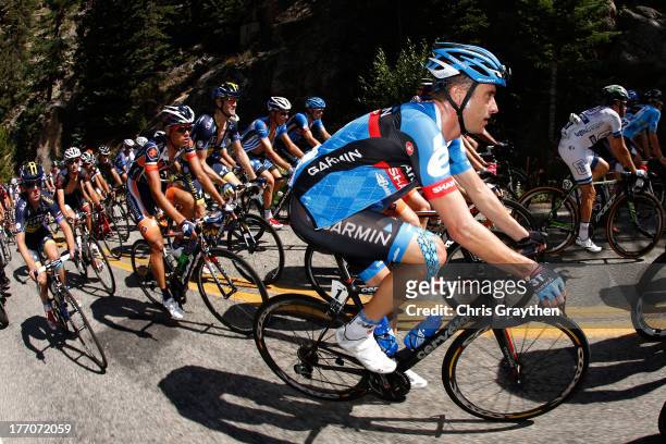Christian Vande Velde of Team Garmin-Sharp rides in the peloton during stage two of the 2013 USA Pro Cycling Challenge on August 20, 2013 in...