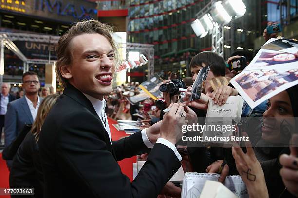 Jamie Campbell Bower arrives for the 'The Mortal Instruments: City of Bones' Germany premiere at Sony Centre on August 20, 2013 in Berlin, Germany.