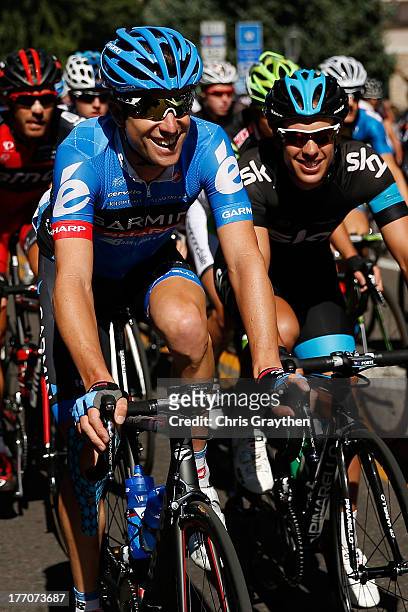 Christian Vande Velde of Team Garmin-Sharp rides in the peloton during stage two of the 2013 USA Pro Cycling Challenge on August 20, 2013 in...